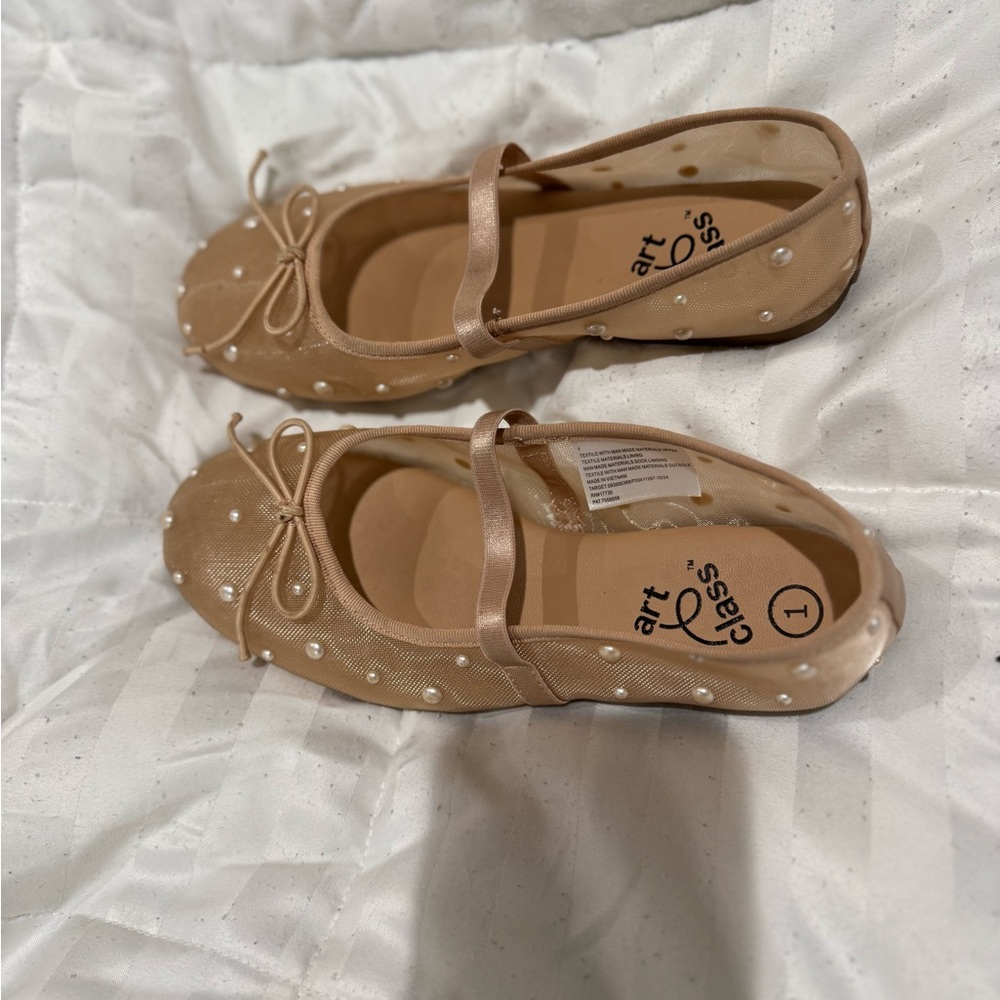 Cat & Jack Tan Ballet Flats with Pearl Details